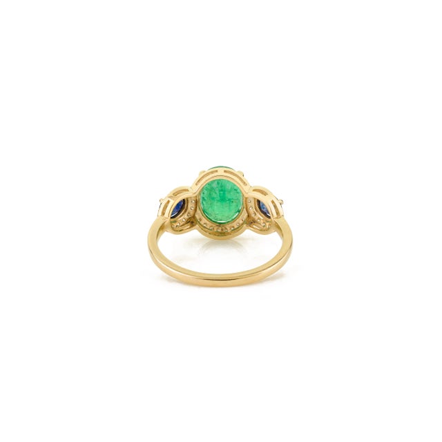 Contemporary 14k Emerald Sapphire & Diamond Gold Wedding Ring Size 5.5 For Sale In New York - Image 6 of 14