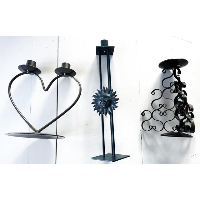 Vintage Metalwork Candlesticks, 1950s, Set of 3 For Sale - Image 3 of 9