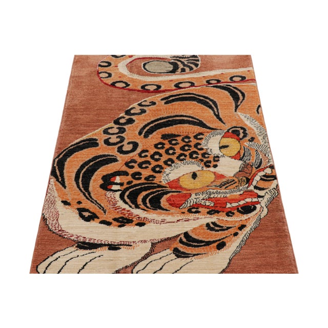 2010s Rug & Kilim’s Contemporary Tiger Rug in Red With Black and Orange Pictorial For Sale - Image 5 of 7