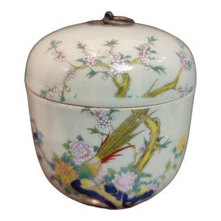 Chinese Ceramic Pot Qing Dynasty Tongzhi Marked Famille Rose Porcelain Tea Jar Hand Painted Flowers and Birds Pattern For Sale