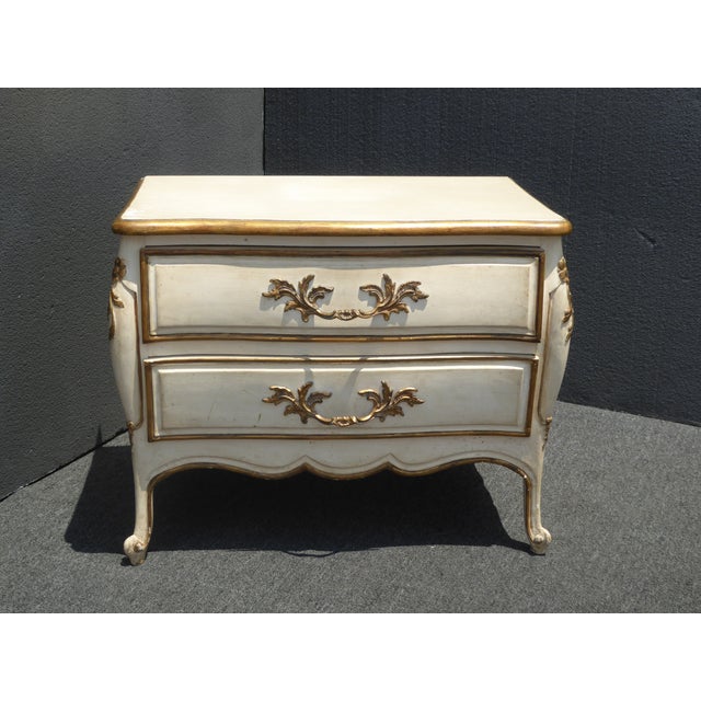 1950 S Vintage French Provincial Country Ornate White Gold Nightstand W Brass Hardware Chairish