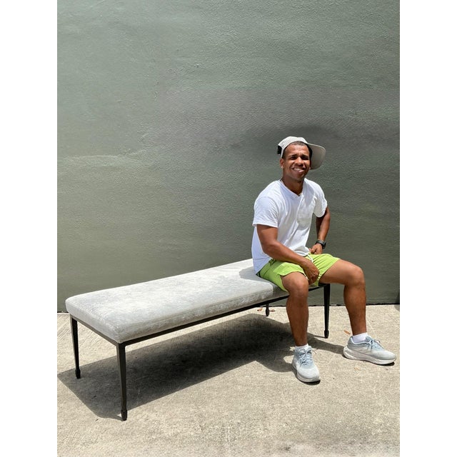 Metal Vintage Bernhardt Upholstered Metal Frame Bench For Sale - Image 7 of 16