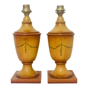 Italian Hand Decorated Wooden Table Lamps - A Pair