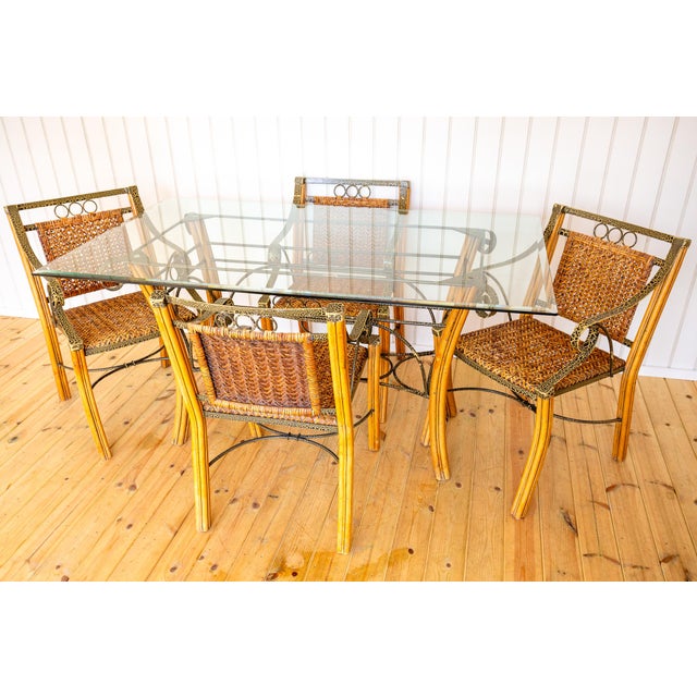 Wood Vintage Bohemian Glass Dining Table and Armchairs, 1970s, Set of 5 For Sale - Image 7 of 18