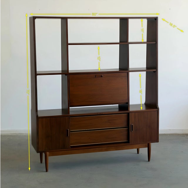 Mid-Century Modern Walnut Wall Unit/ Room Divider For Sale - Image 13 of 13