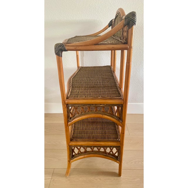 Mid-Century Modern Mid 20th Century Boho Bamboo & Rattan Etagere 3 Tiers For Sale - Image 3 of 9