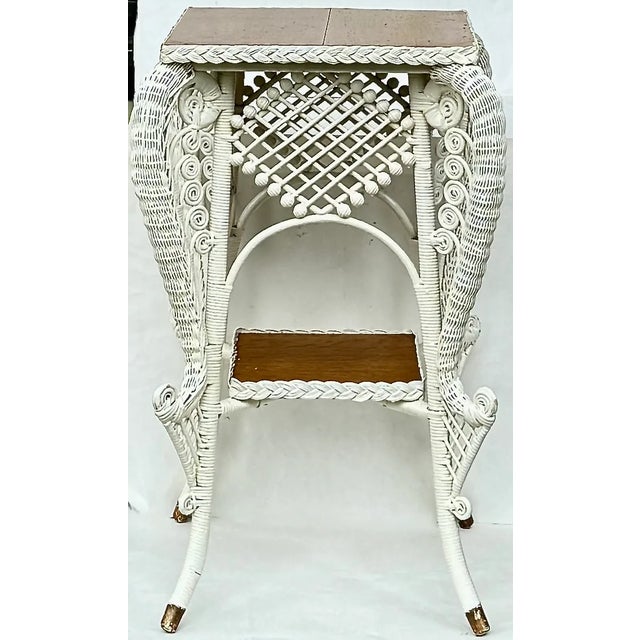Victorian Antique Victorian Wicker Plant Stand or Occasional Table, Lattice Apron For Sale - Image 3 of 9