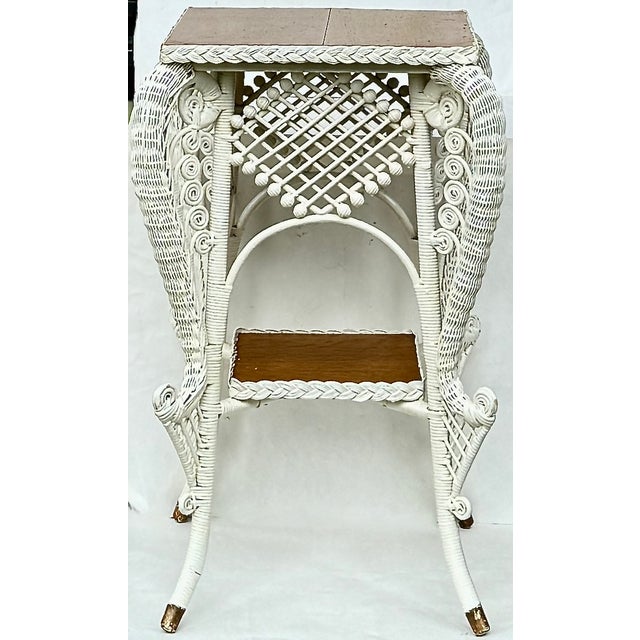 Victorian Antique Wicker Plant Stand or Occasional Table, Lattice Apron For Sale - Image 3 of 9