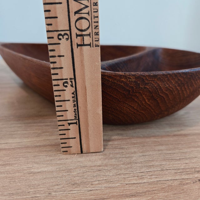 Stig Sandqvist Handled Teak Divided Wood Bowl Organic Design Sweden Marked Ss For Sale - Image 9 of 9