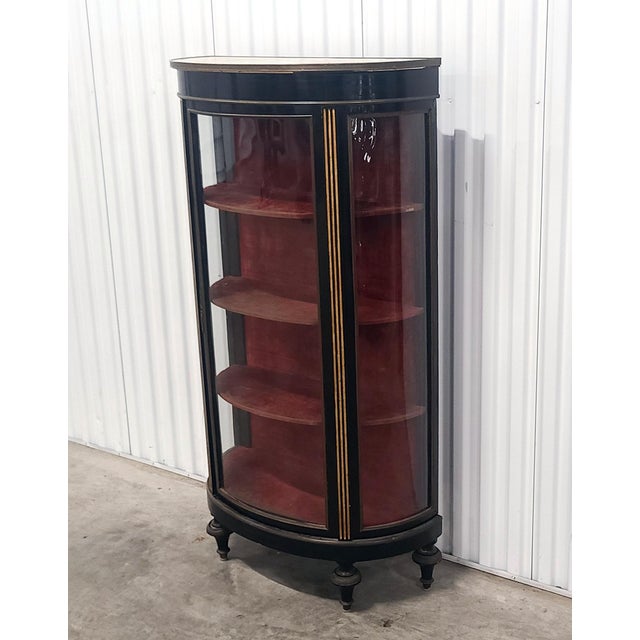 Antique French Napoleon Iii Black Lacquered W Brass Inlay Curved Glass Curio Cabinet W Marble Top C1890 Chairish