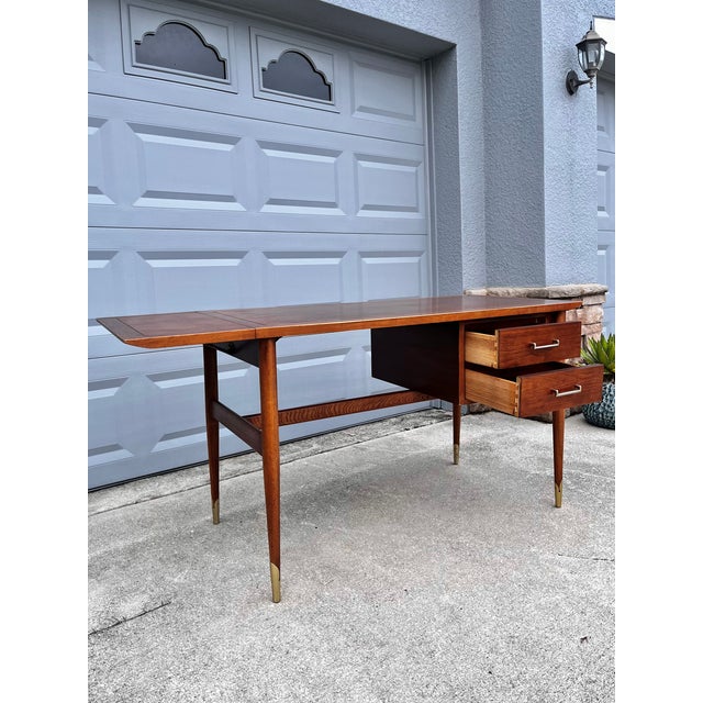 Lane Furniture Mid Century Modern Extendable Writing Desk With Drop-Hinge Leaf | by Lane Furniture For Sale - Image 4 of 18