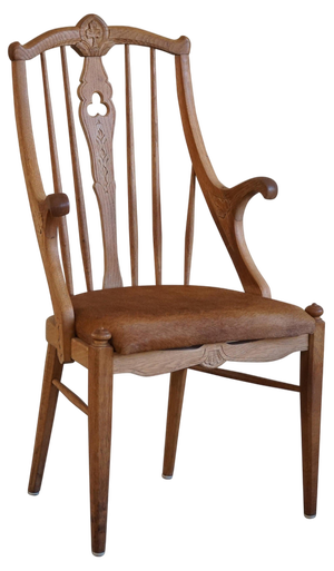 Mid-Century Danish High Back Armchair in Oak & Leather Cushion, 1950s