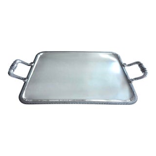 1990s Silver Plated Rectangular Serving Tray With Two Handles - ‘Malmaison’ by Christofle Paris For Sale
