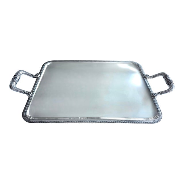 1990s Silver Plated Rectangular Serving Tray With Two Handles - ‘Malmaison’ by Christofle Paris For Sale