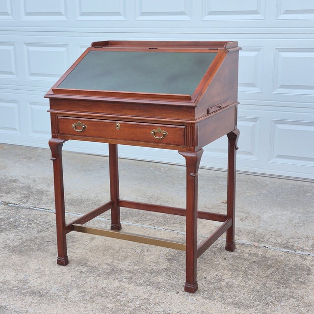 1990s Lexington Palmer Home Mahogany Slant Front Leather Top Architect Drafting Table Standing Desk For Sale - Image 11 of 11