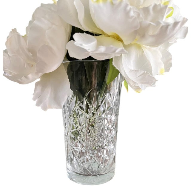 Vintage Cut Crystal Flower Vase Hollywood Regency Glam Traditional Victorian Edwardian Art Deco For Sale - Image 4 of 7