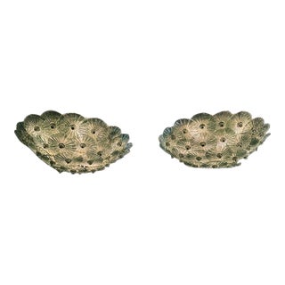 Pair of Fontana Green Murano Glass Flush Mount Chandeliers For Sale