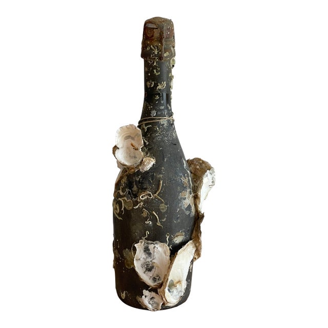 Antique Coastal Champagne Bottle With Organic Oyster Shells For Sale