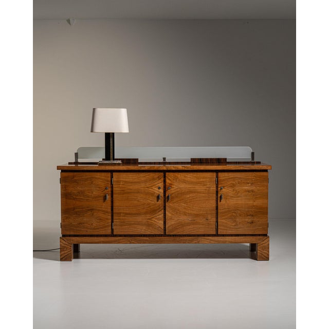 1930s 1930-1939 Germany Rich Walnut Brown Glass-Top Walnut Sideboard For Sale - Image 5 of 11