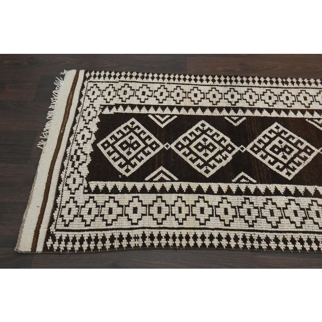 1970s 1970s Vintage Turkish Handmade Wool & Cotton Brown Runner Rug For Sale - Image 5 of 11