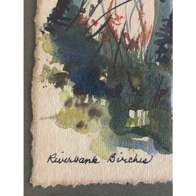 Impressionist 1970s Original Watercolor Painting of Riverside Birch Trees Framed For Sale - Image 3 of 6