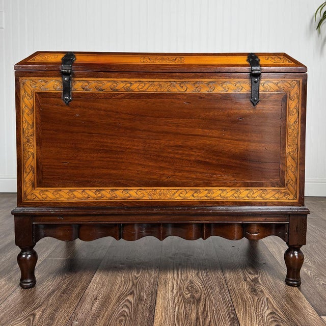 Late 20th Century Alfonso Marina Spanish Colonial Marquetry Trunk For Sale - Image 9 of 18