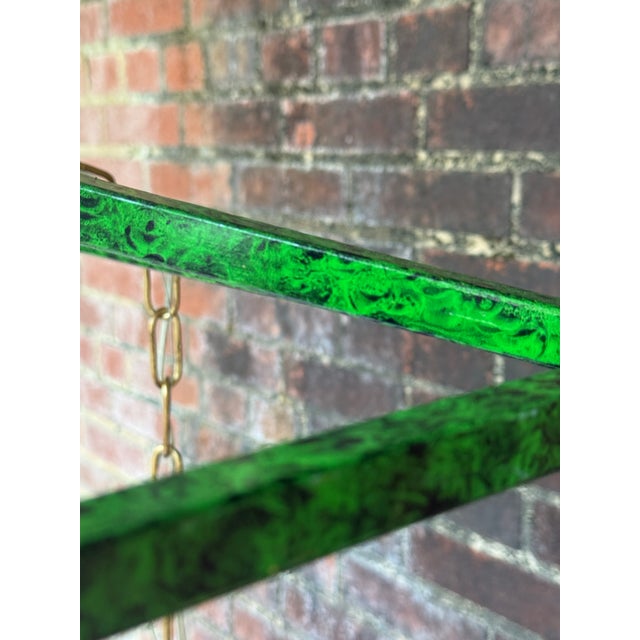 Emerald Contemporary Tony Duquette Style Faux Malachite and Hand Gilt Lantern Chandelier by Turtle and Crane - Newly Painted For Sale - Image 8 of 12
