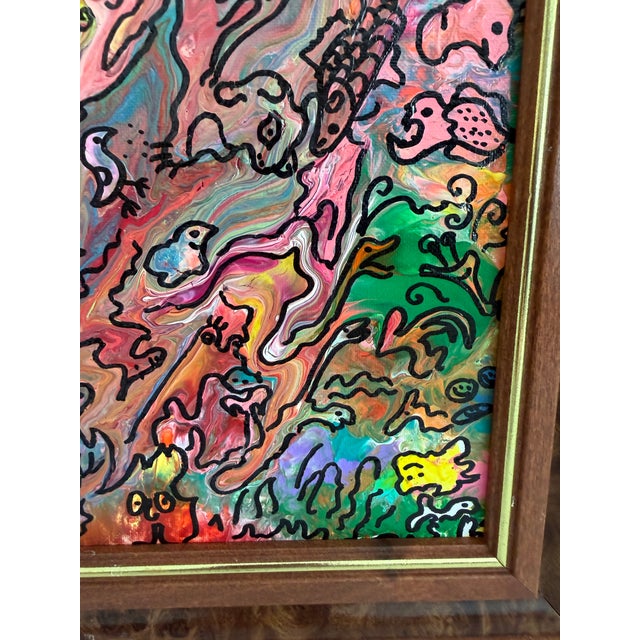 Red Serg Graff "Wonder Tangle=I" Abstract Acrylic Painting Framed Outsider Art Coa For Sale - Image 8 of 11