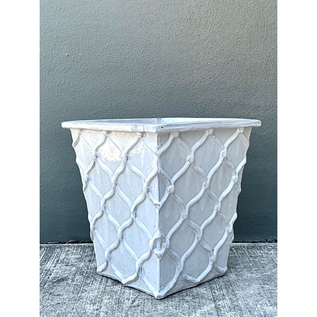 Hollywood Regency Vintage Glazed Terracotta Planter For Sale - Image 3 of 12