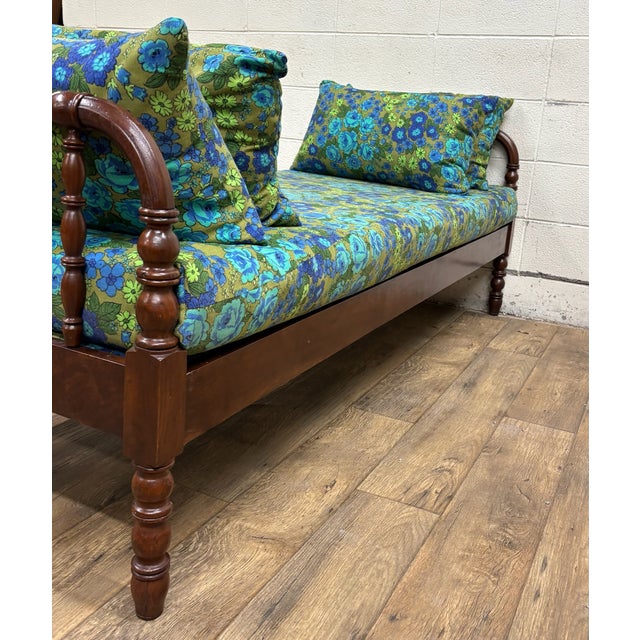 Antique Carved and Turned Spindle Spool Daybed Bench With Cushions For Sale - Image 9 of 12