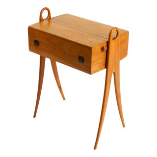 Vintage Ash Wood Sewing Box Table, 1950s For Sale
