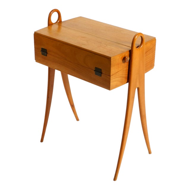 Vintage Ash Wood Sewing Box Table, 1950s For Sale