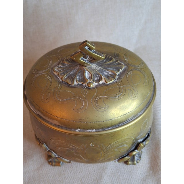 Antique 19th Century Brass Etrog Box Engraved Sukkot Citron Footed Judaica For Sale In Boston - Image 6 of 18