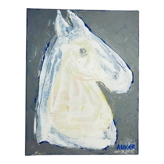 Contemporary Original Painting “Horse in White” by Cassandra on Auker. Acrylic on Stretched Canvas. For Sale
