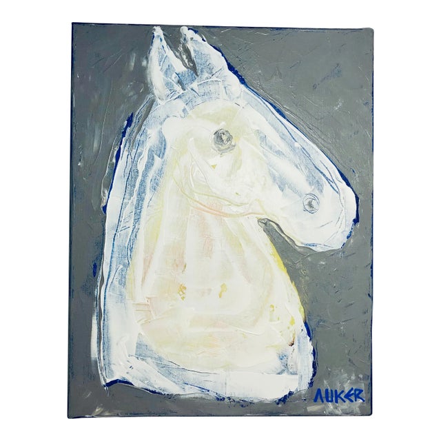 Contemporary Original Painting “Horse in White” by Cassandra on Auker. Acrylic on Stretched Canvas. For Sale