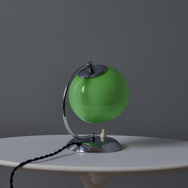 Metal 1950s Mauri Almari Chrome and Opaline Green Glass Table Lamp for Idman Oy For Sale - Image 7 of 18
