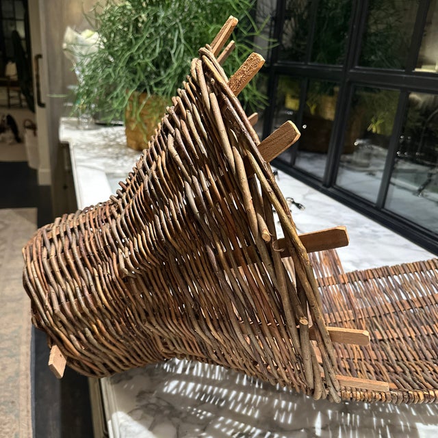 Wood Antique Wicker and Wood Hanging French Harvesting Basket For Sale - Image 7 of 7