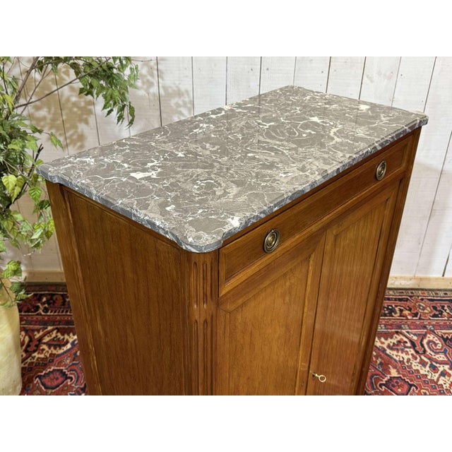 Small Louis XVI Cabinet in Mahogany, Oak and Marble Top For Sale - Image 14 of 18