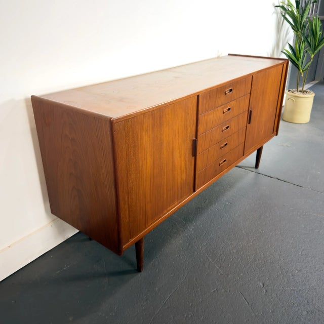 Mid-Century Modern 1950s Danish Teak Sideboard With Tambour Doors For Sale - Image 3 of 7