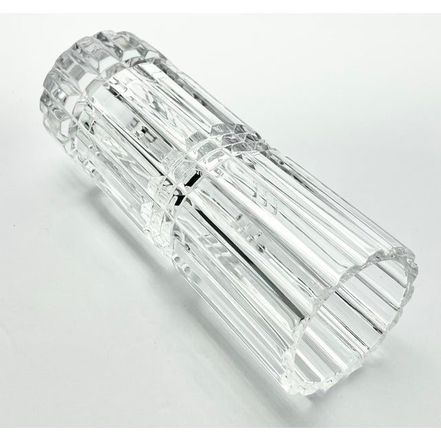 Vintage French Contemporary Postmodern-Style Cylinder Column Cut Crystal Vase For Sale - Image 4 of 7