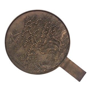 19th Century Oriental Japanese Kagami Bronze Handled Mirror For Sale