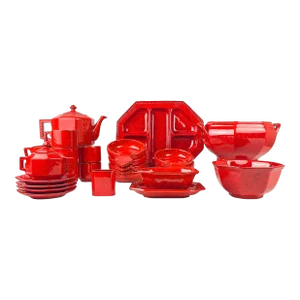 P V Italy Ceramic Orange Red Coffee/Tea and Serving Set- 25 Total Pieces