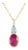 14 Karat Yellow White Gold Bezel Set Oval Ruby Pear Diamond Pendant For Sale