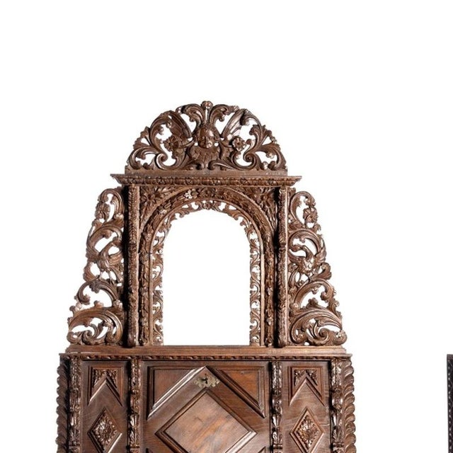 Furniture - Rustic writing desk with niche - 19th century. Portuguese, 19th century; carved chestnut wood; hinged top;...