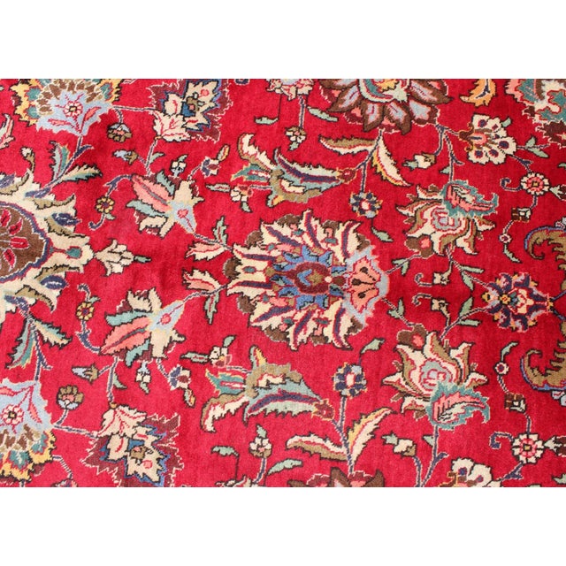 Semi Antique Persian Tabriz Rug With All-Over Blossom Design in Red and Ivory For Sale - Image 9 of 12