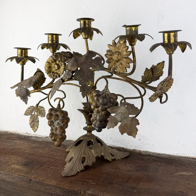 Antique French Candleholder with Flowers and Grapes, 1890s For Sale - Image 5 of 16
