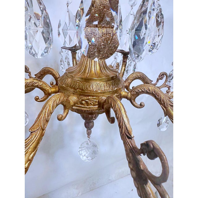1930s Vintage Spanish Chandelier With Drop Crystals For Sale - Image 4 of 8