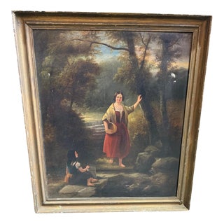 Two Women in a Woodland Setting, 19th Century, Oil Painting, Framed For Sale