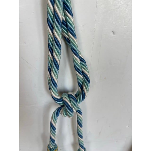 1980s Set of 2 Dark and Medium Blue, Yellow and White Tassel Tie-Backs From Brunschwig & Fils, 1980s For Sale - Image 5 of 8
