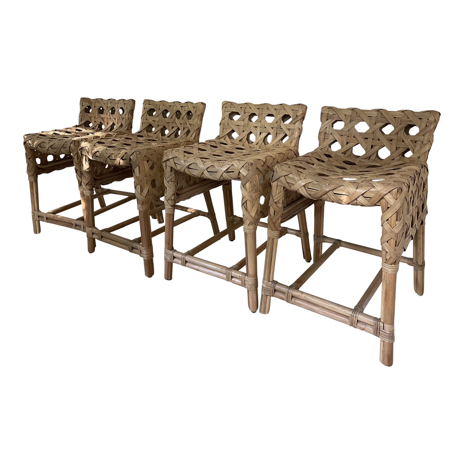 Contemporary Arteriors Rattan Counter Stools Set of 4 Chairish